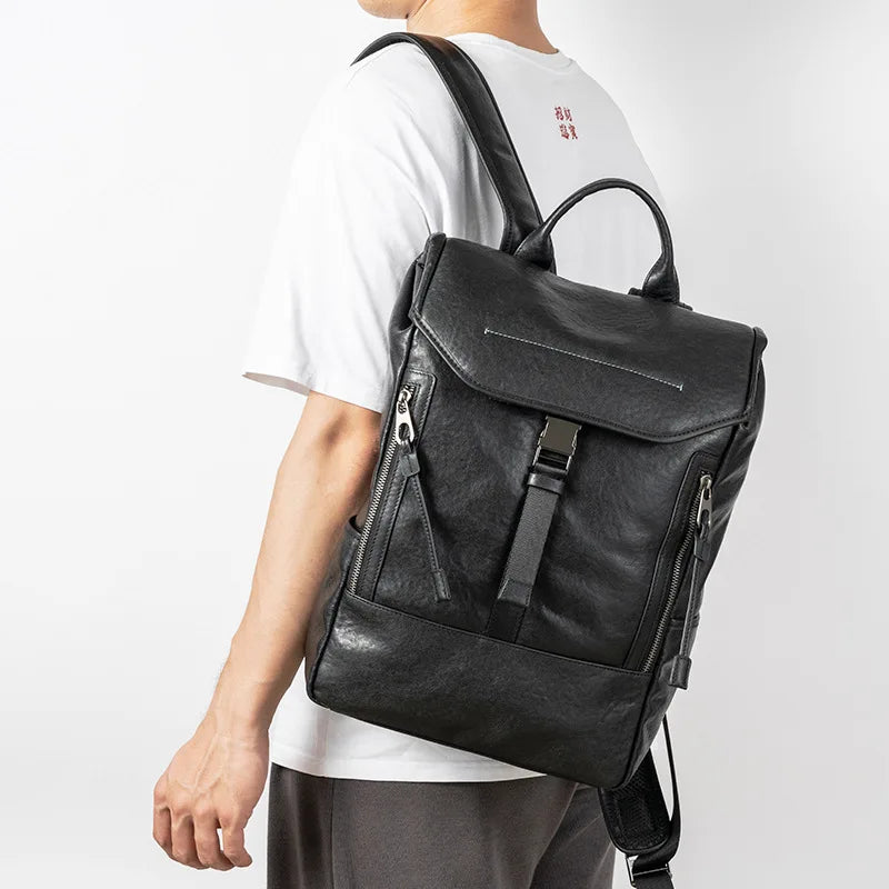 Men Backpack Leather New Business Commuting Backpack Plant Tanned Leather Large Capacity Fashion Trend Computer Bag