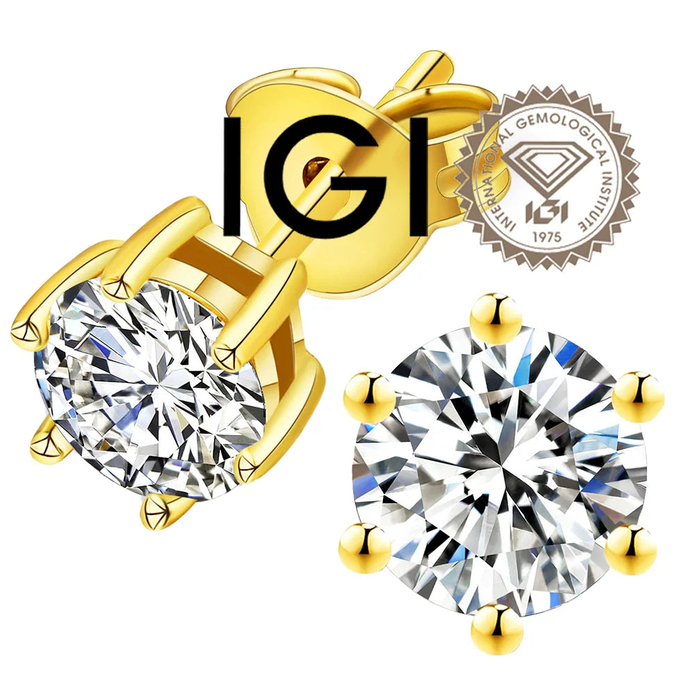 IGI Certified Lab Grown Filled Diamond Solitaire Stud 18K Solid Gold 1Ct Round Brilliant Cut Earrings High Quality Jewelry
