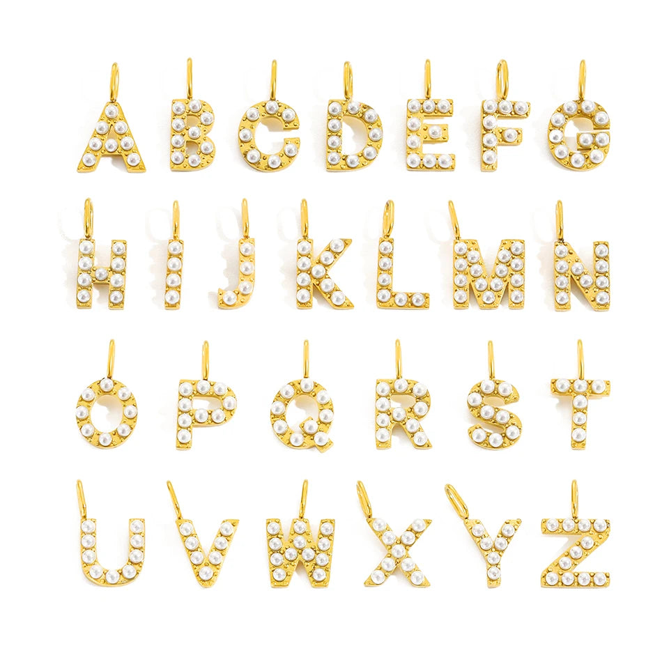 Popular Stainless Steel Jewelry Accessories A-Z 26 Pearl Letters Initial Charm Alphabet Pendant for Jewelry Making