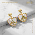 Luxury Heart Shaped Natural Pearl Earrings Gold Plated Bamboo Leaf Motif Studs for Women Unisex Eco-friendly Jewelry Gift
