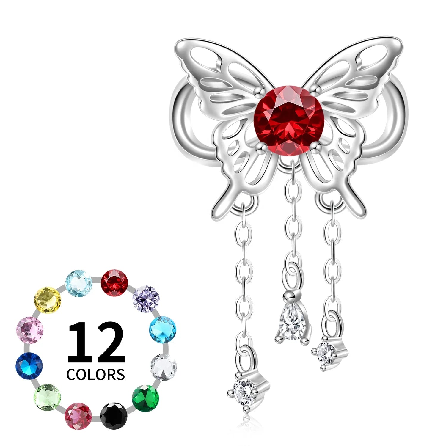 Butterfly Charm Real 925 Sterling Silver 12 Colors Birthstones Bead for Women Bracelet Necklace Fine Jewelry Wholesale