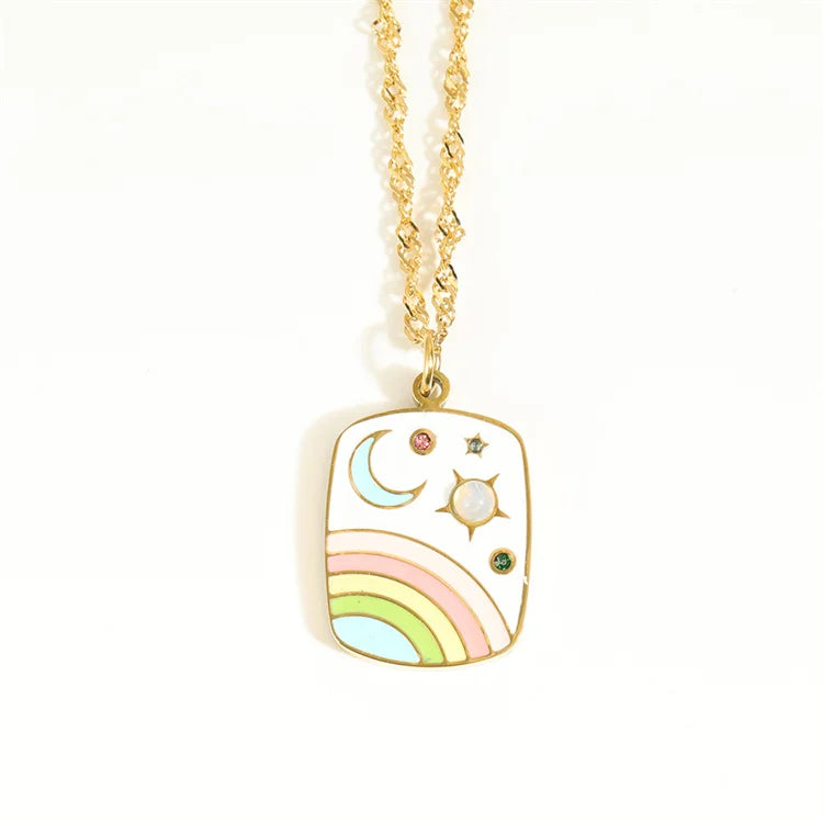 New Arrival Gold Plated Cz Zircon Star Moon Charm square Pendant Necklace