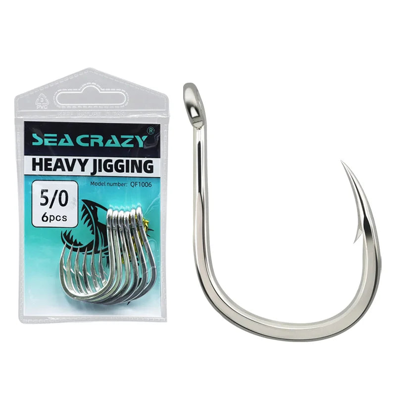 Seacrazy Extra Strong High Carbon Steel Jigging Jigs Big Large Bait Fishing Hook Size 1/0~13/0