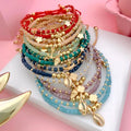 Boho Style Gold Charm Beach Bracelet Square Crystal Glass Beaded Friendship Bracelet Handmade Adjustable Glod Bracelet