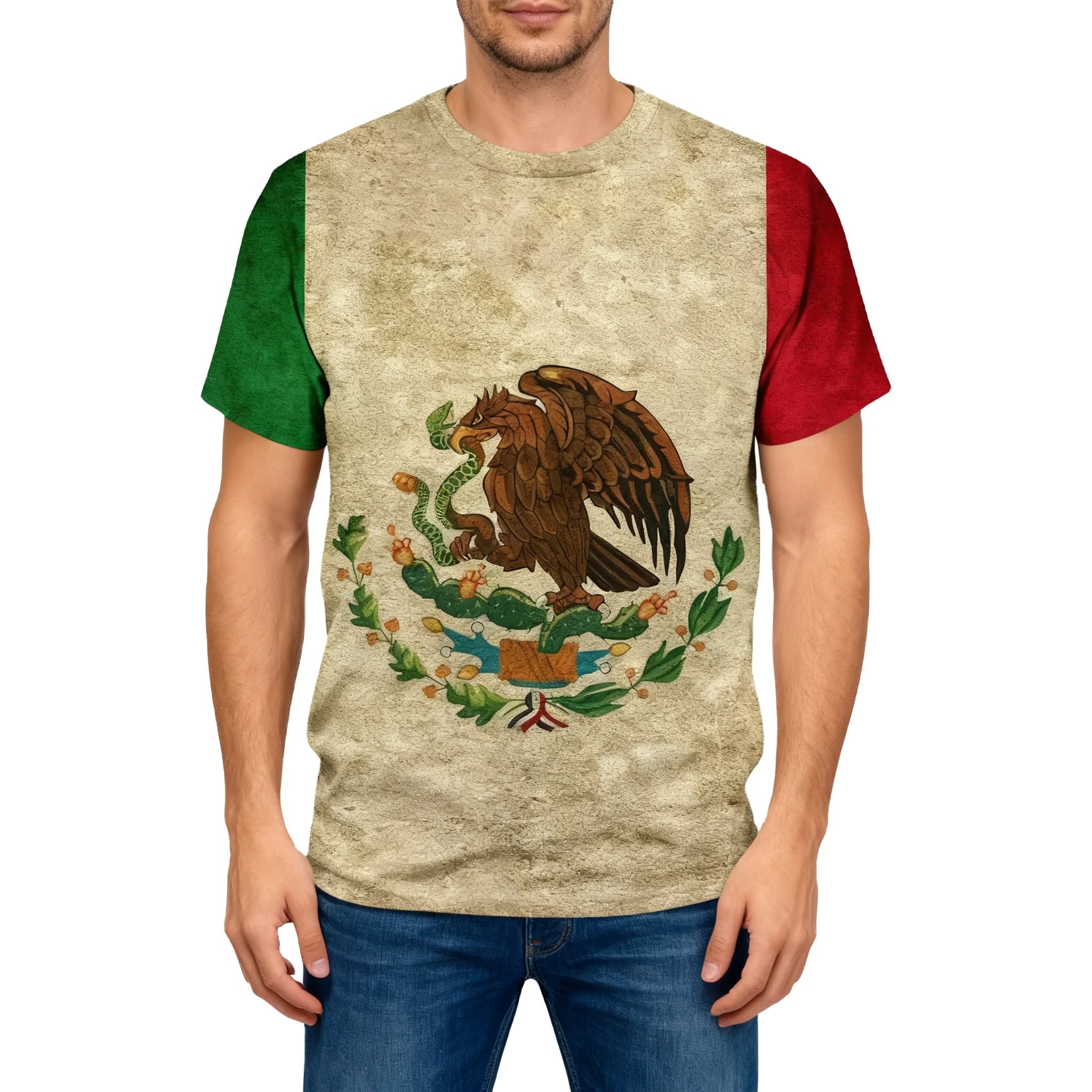 Fitspi Mexico Flag Novelty Print Short Sleeve Tshirt Wholesale T Shirt