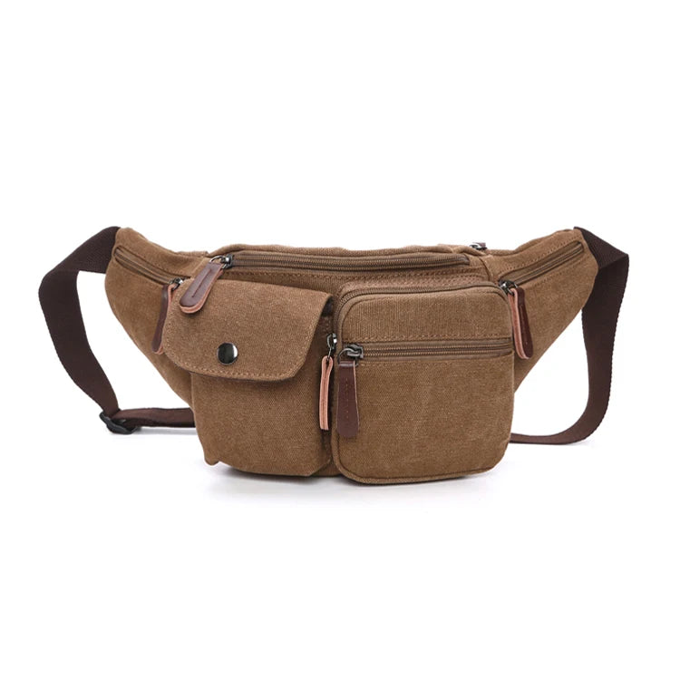 Wholesale Custom Canvas Vintage Sports Fanny Pack Bag Manufacturer Fashion Running Waist Bag for Men
