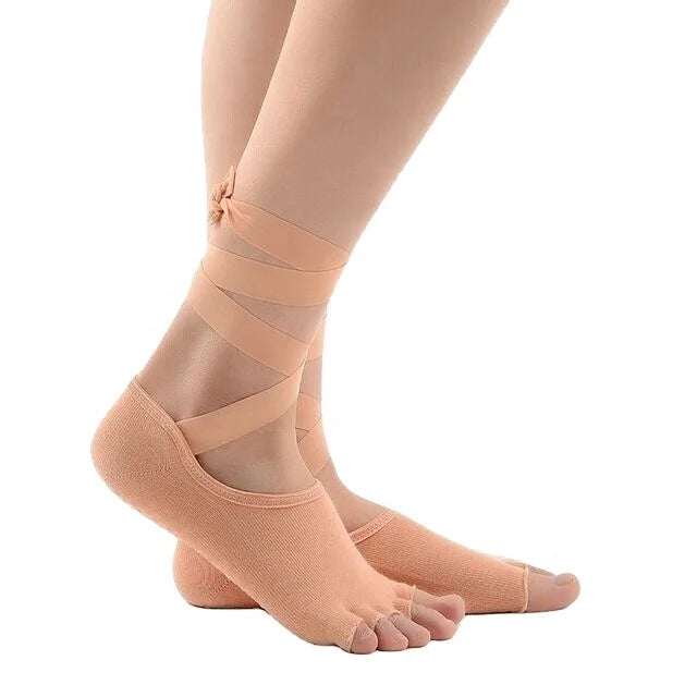 New Fashion Open Toe 5 Fingers Yoga Socks Colorful Soft Ankle Knitted Ribbon Athletic Short Cotton Socks