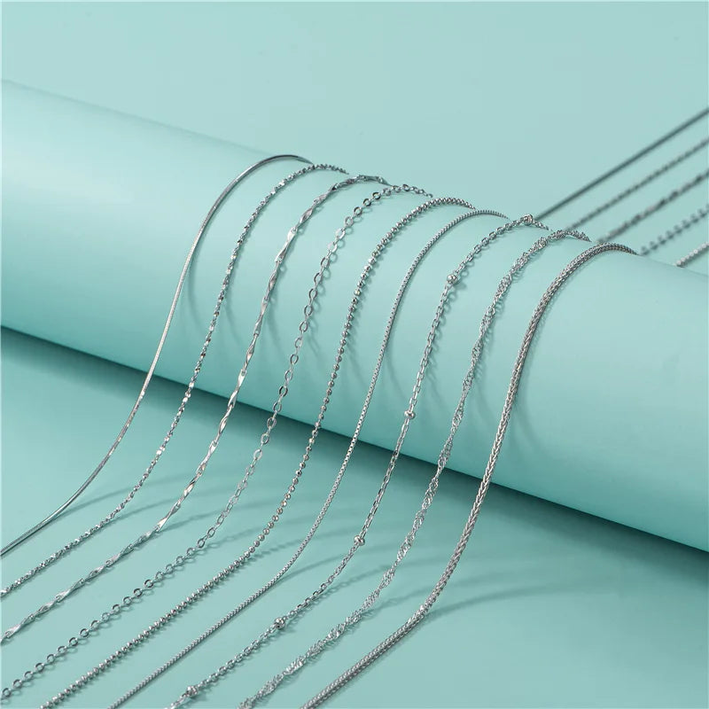 Custom 16-18inch Platinum Plated Chains for Making Women Silver Jewelry 925 Sterling Silver Necklace Chains