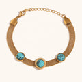 Dingran Trendy Woven Chain Bracelet Gold Plated Roman Numeral Round Turquoise Bracelets for Women