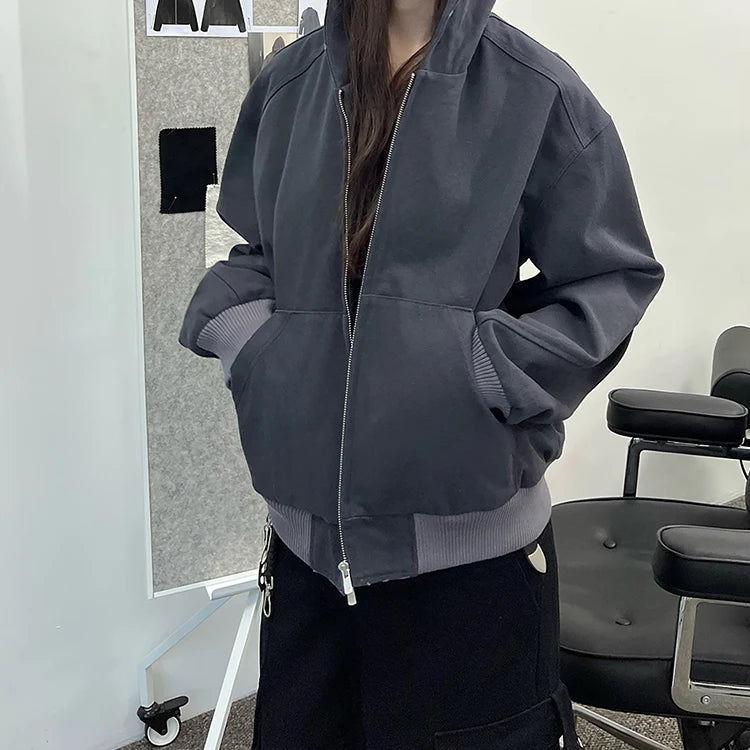 OEM Custom Heavyweight Fleece Vintage Oversize Hoodie Men XS Size Terry Fabric Versatile Zippered Casual Style Contrast Color