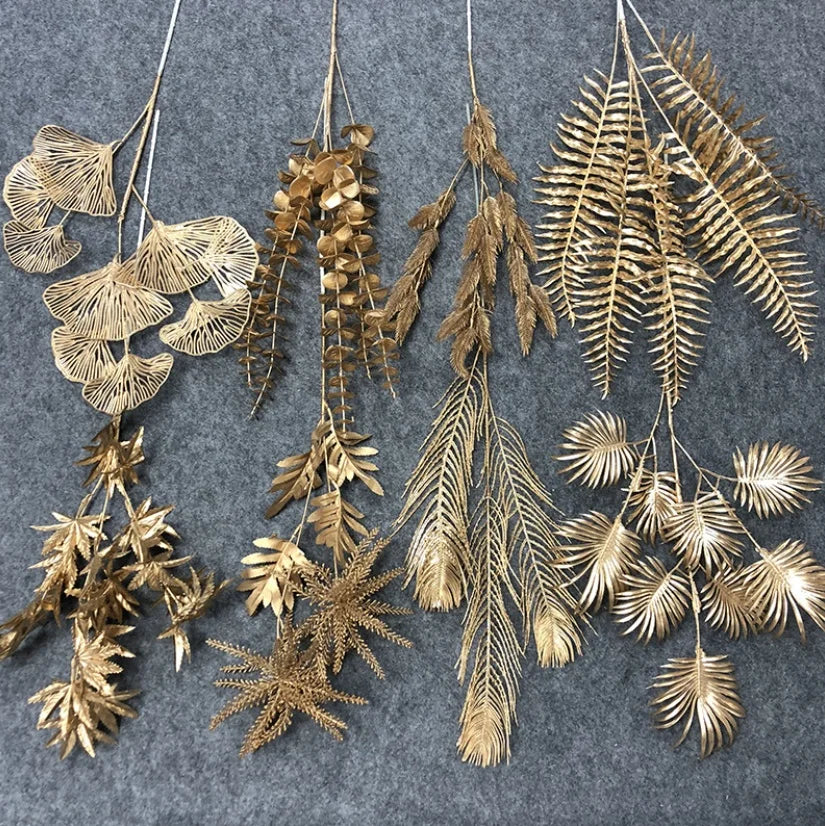 YOPIN 074 Christmas Decorations Artificial Flowers Golden Flowers Christmas Golden Leaf Decor