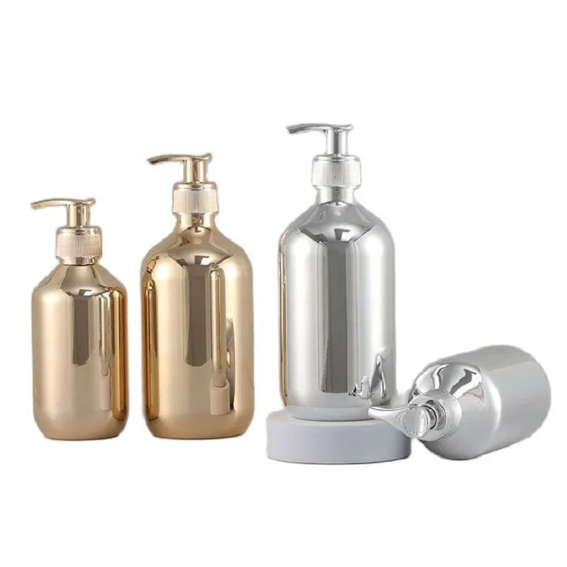 300ml 500ml Empty Plastic Lotion Bottle Electroplating Gold Silver Body Wash Shampoo Shower Gel Dispenser Lotion Pump Bottle