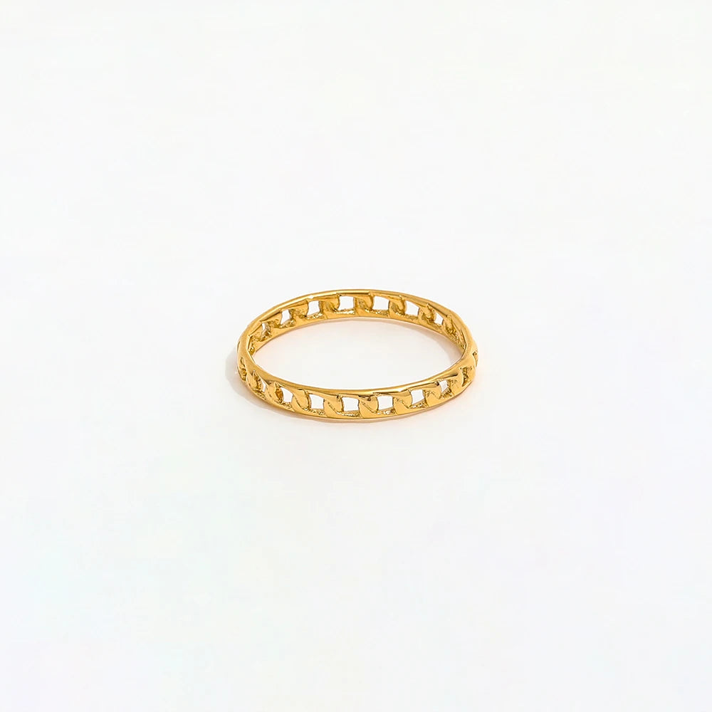 High End 18K PVD Gold Plated Chain Rings for Women Stainless Steel Ring New Gold Jewelry