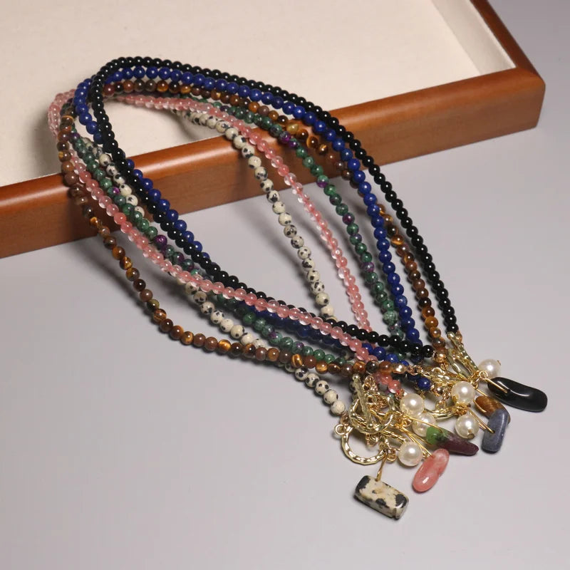 6mm Bohemian Flower Green Stone Necklace for Men Women Natural Stone Pendent Beaded OT Clasp Choker Jewelry Gift Wholesale