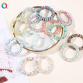 QIYUE Flower Print Spiral Hair Tie Telephone Wire Hair Ring Band Women Girl Ponytail Holder
