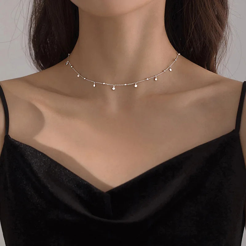 Personalized Style Necklace Minimalist Choker Brass Plated Silver Chain Necklace for Women