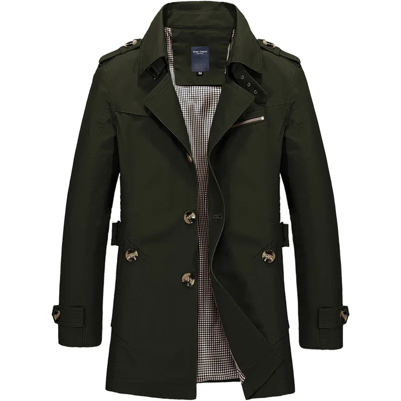 Factory Wholesale Spring and Autumn Wash Men's Casual Coat in Long Trench Jacket Men