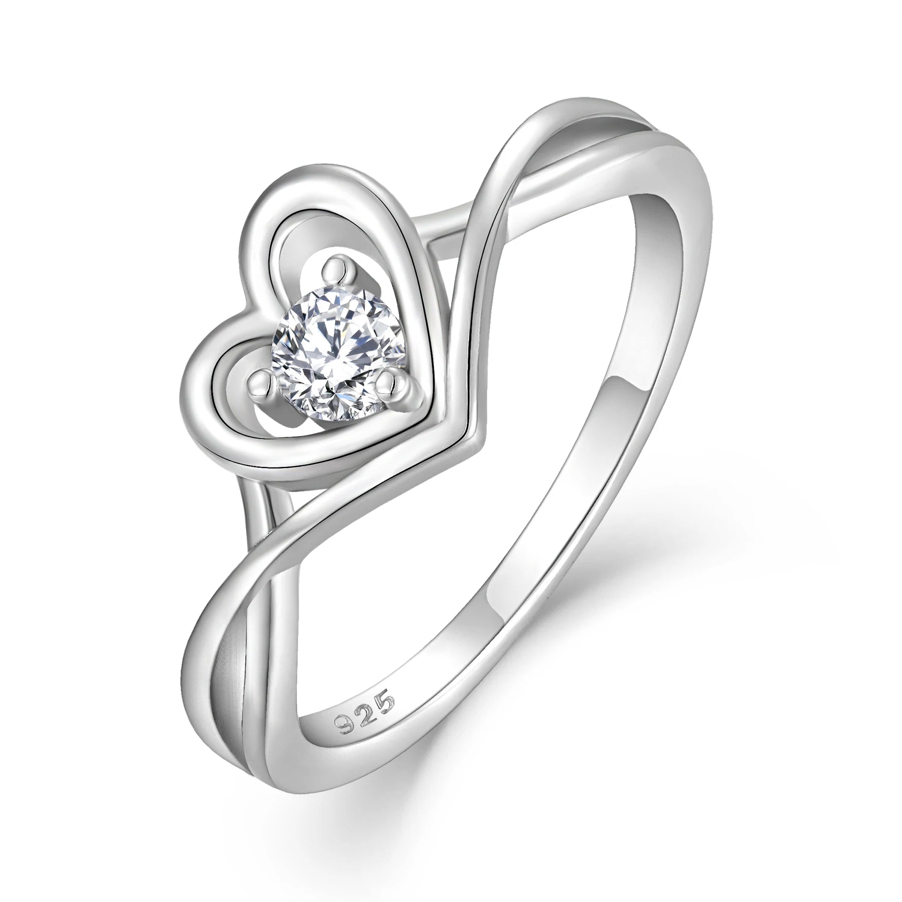 Hot Sale Luxury Romantic Love Heart Custom Factory Direct GRA Parties Rhodium Plated Eternity Band Zircon Ring Women