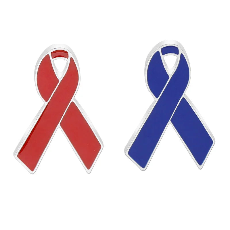 Manufacturer Enamel Cancer AIDS Awareness Red Blue Ribbon Charm Backpack Suit Hat Clothes Tie Scarf Brooch Badge Lapel Pin