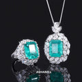 Luxury Vintage S925 Silver Inlaid Emerald 5A Zircon CZ Ring Pendant Necklace Jewelry Set for Bridal Jewelry
