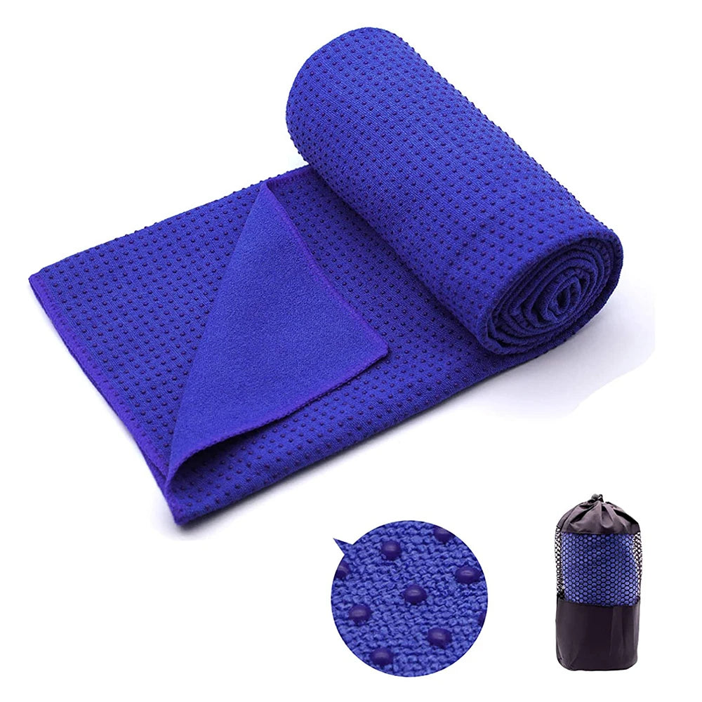 Custom Eco-Friendly Non-Slip PVC Dots Microfiber Solid Color Tie Dye Yoga Towel with Knitted Technics Mesh Bag Packaging MegaBDM