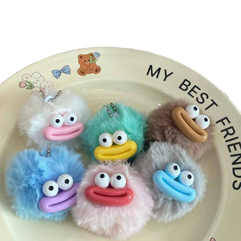 Cute Cartoon Fur Ball Key Chain Big Mouth Strange Sausage Pendant Ugly Cute Girlfriend Gift Bag Plush Key Chains for Couples