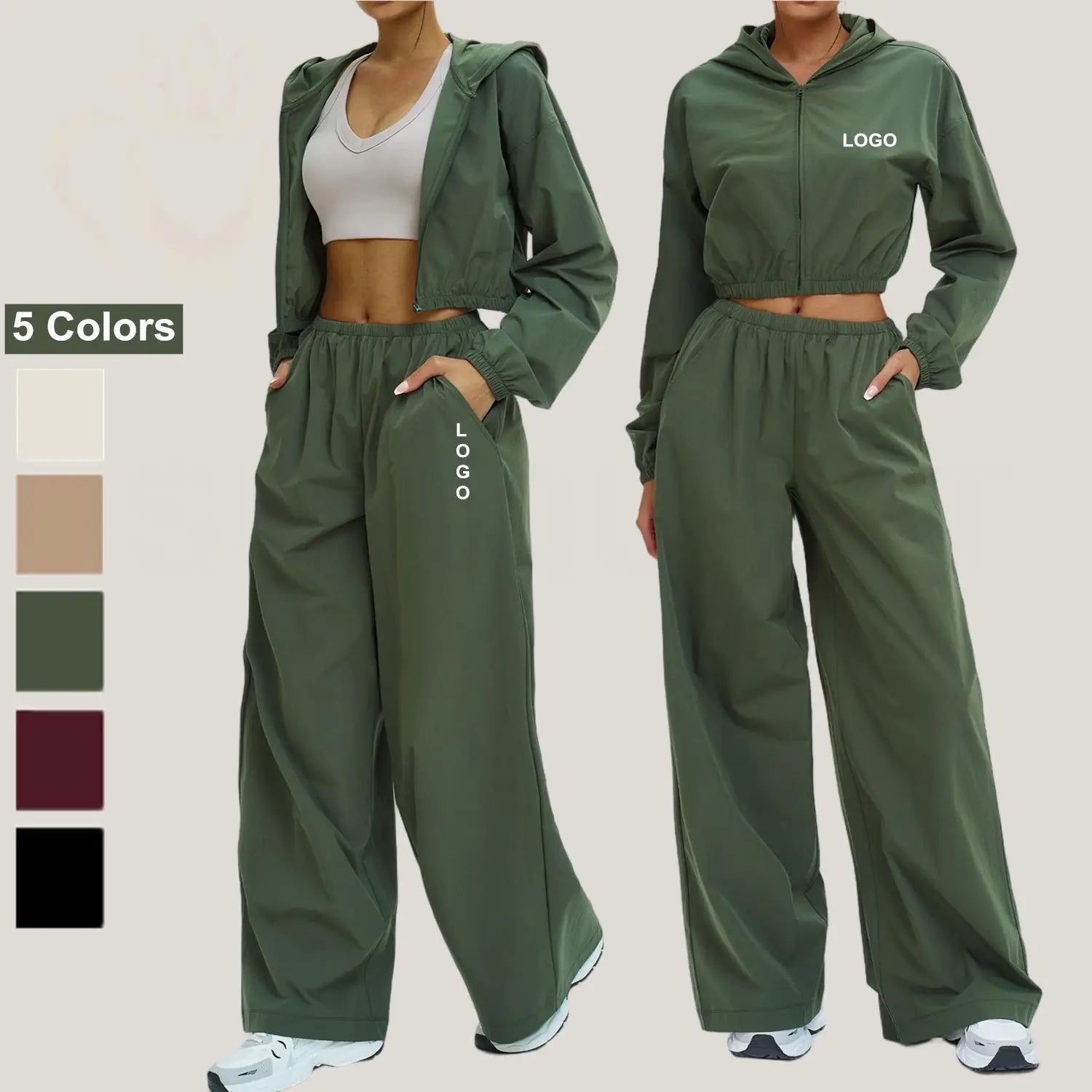 New Arrival Active Wear Outdoor Gym Yoga Sets Zipper Windproof Hooded Sun-protective Fitness Sportswear Workout Sets for Women