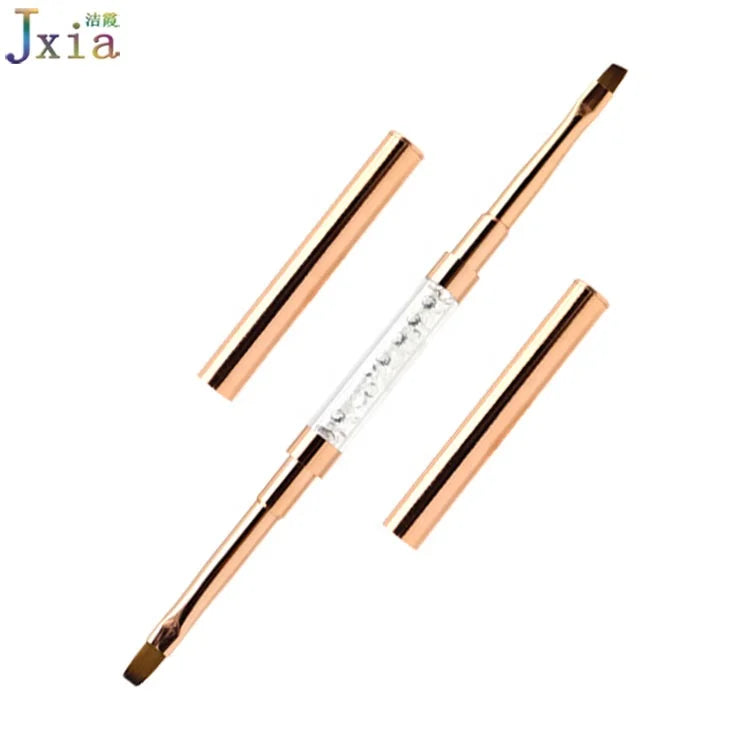 Jiexia Rose Gold Handle Dual Use Gel Builder Manicure Tools Nylon Hair Fine Paint  Liner Nail Art Brush