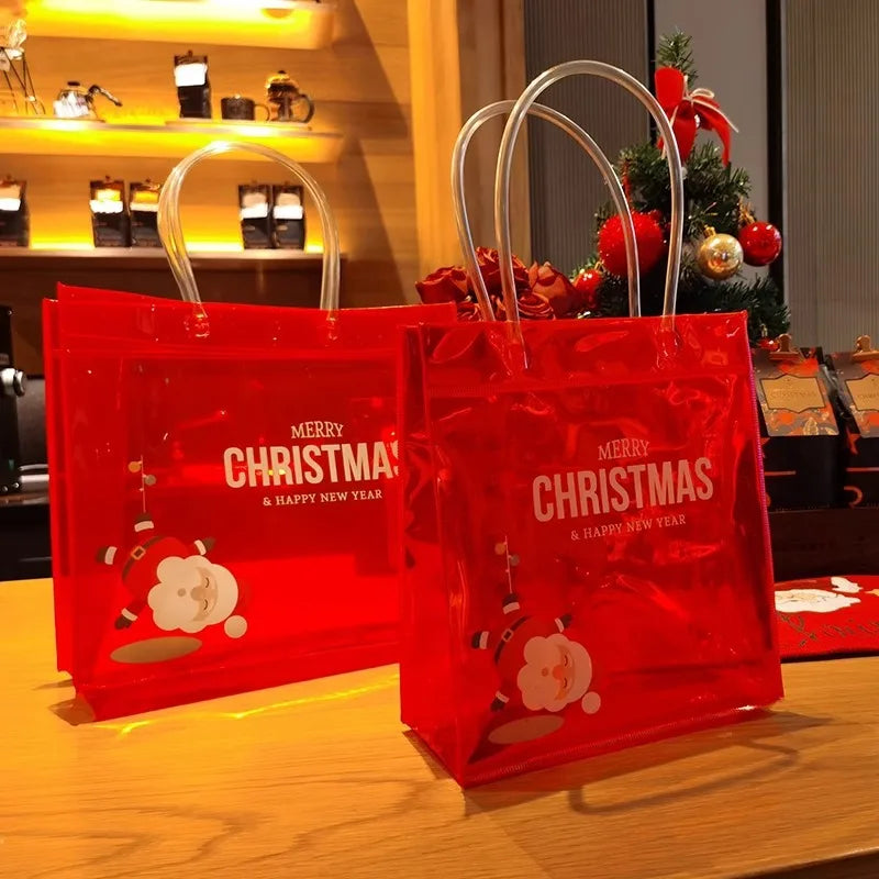 High-End Christmas Eve Gift Giving Transparent PVC Gift Tote Bag Apple Packaging Bag with Animal Print