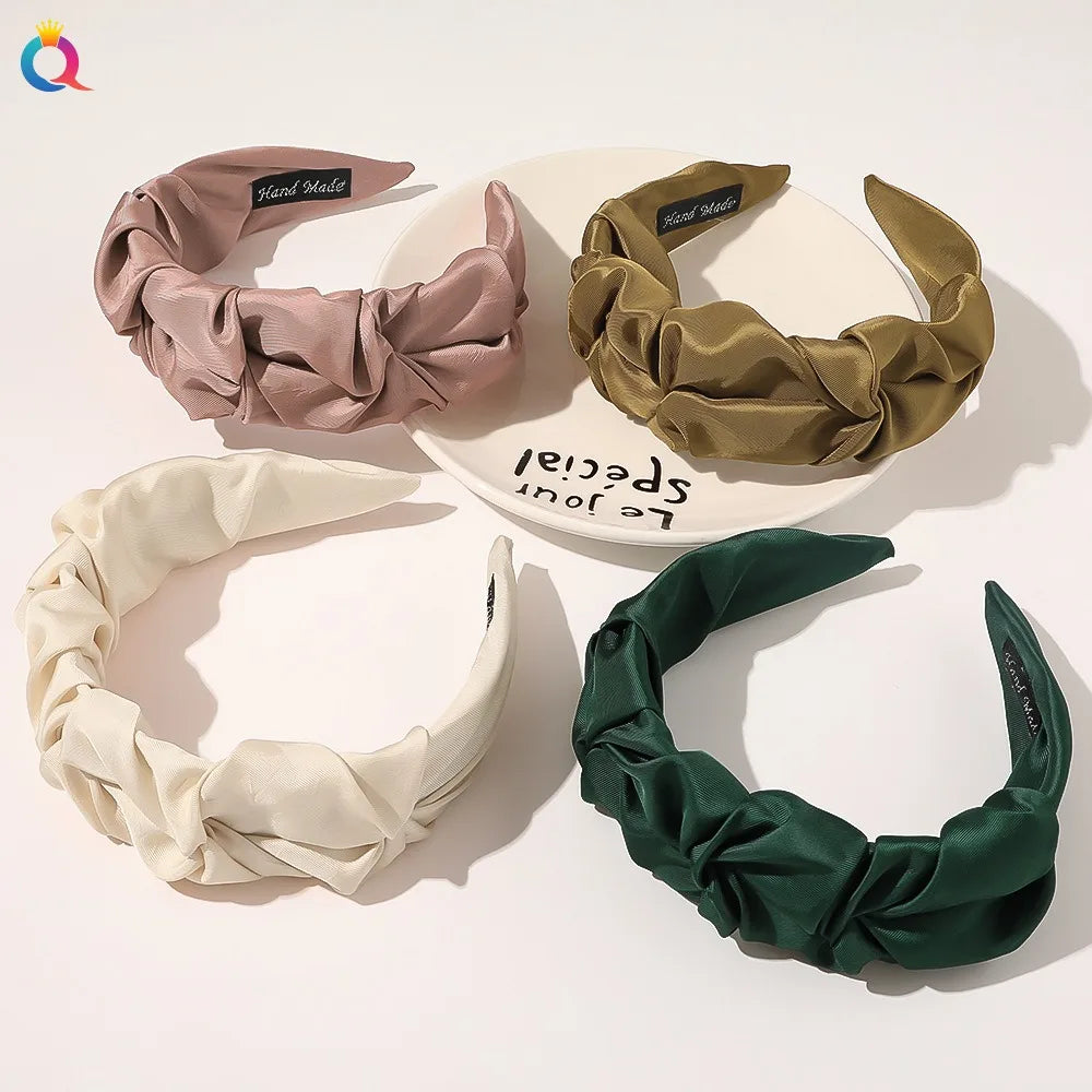 QIYUE New Pleated Solid Color Hairband Girl Women Headband