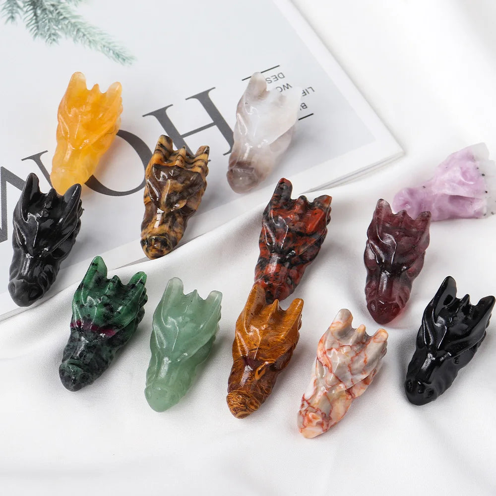 Wholesale Hand Carved Amethyst Rose Quartz Obsidian Crystal Dragon Heads for Healing