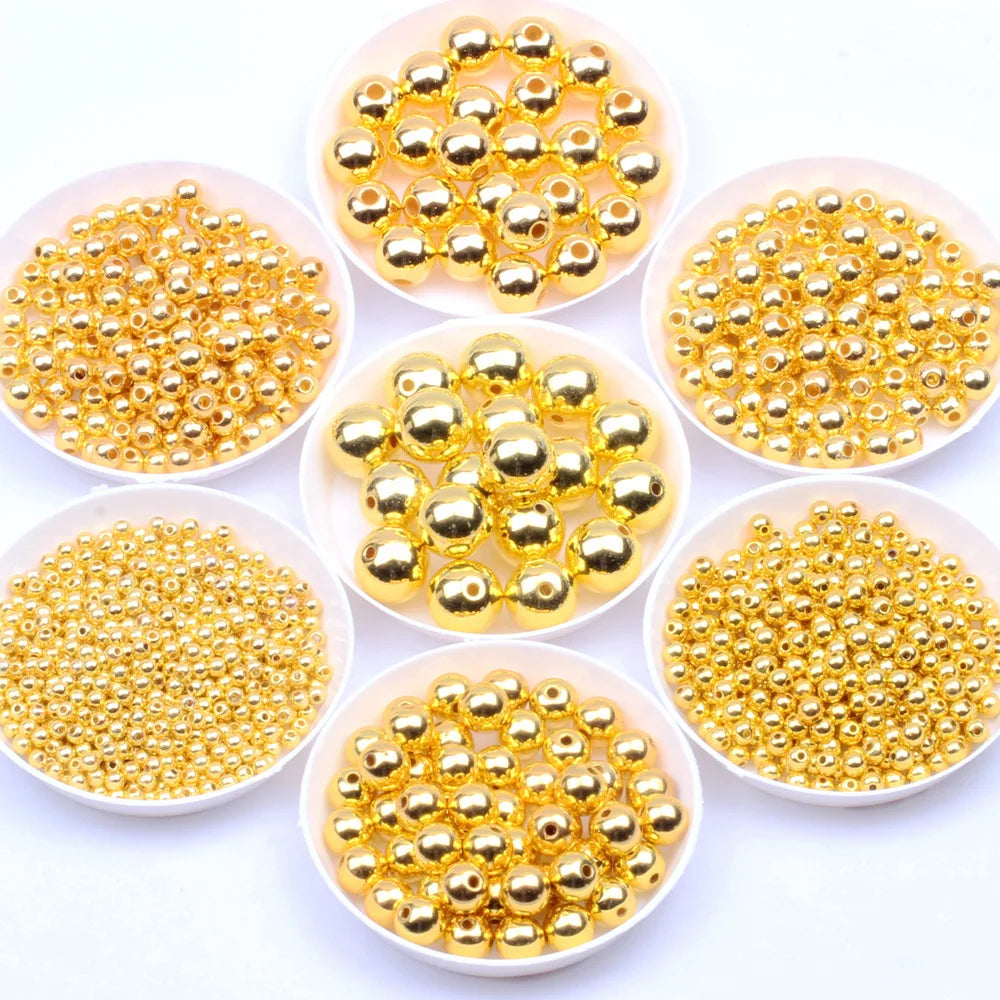 3/4/6/8/10/12/14/16mm Pearl Beads ABS Loose Round Beads Craft for  Jewelry Making DIY Imitation Garment Beads(Gold/Silver)