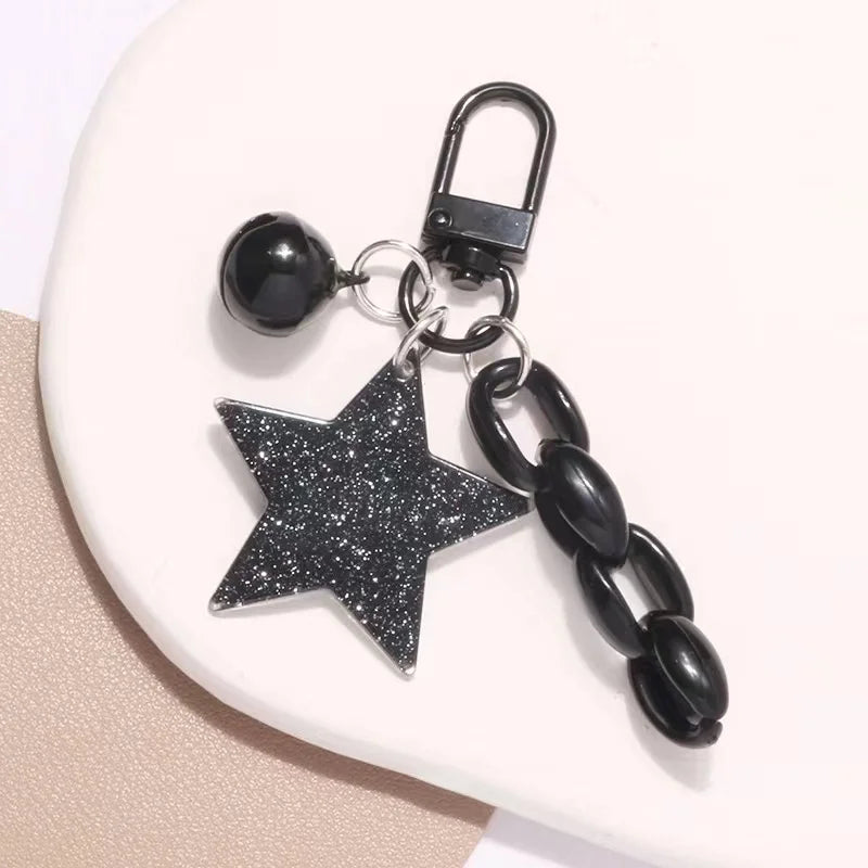 New Trendy Glitter Rubber PVC Five-pointed Star Key Chain Pendant Cute Bell Ring Waterproof Accessories Earphone Set
