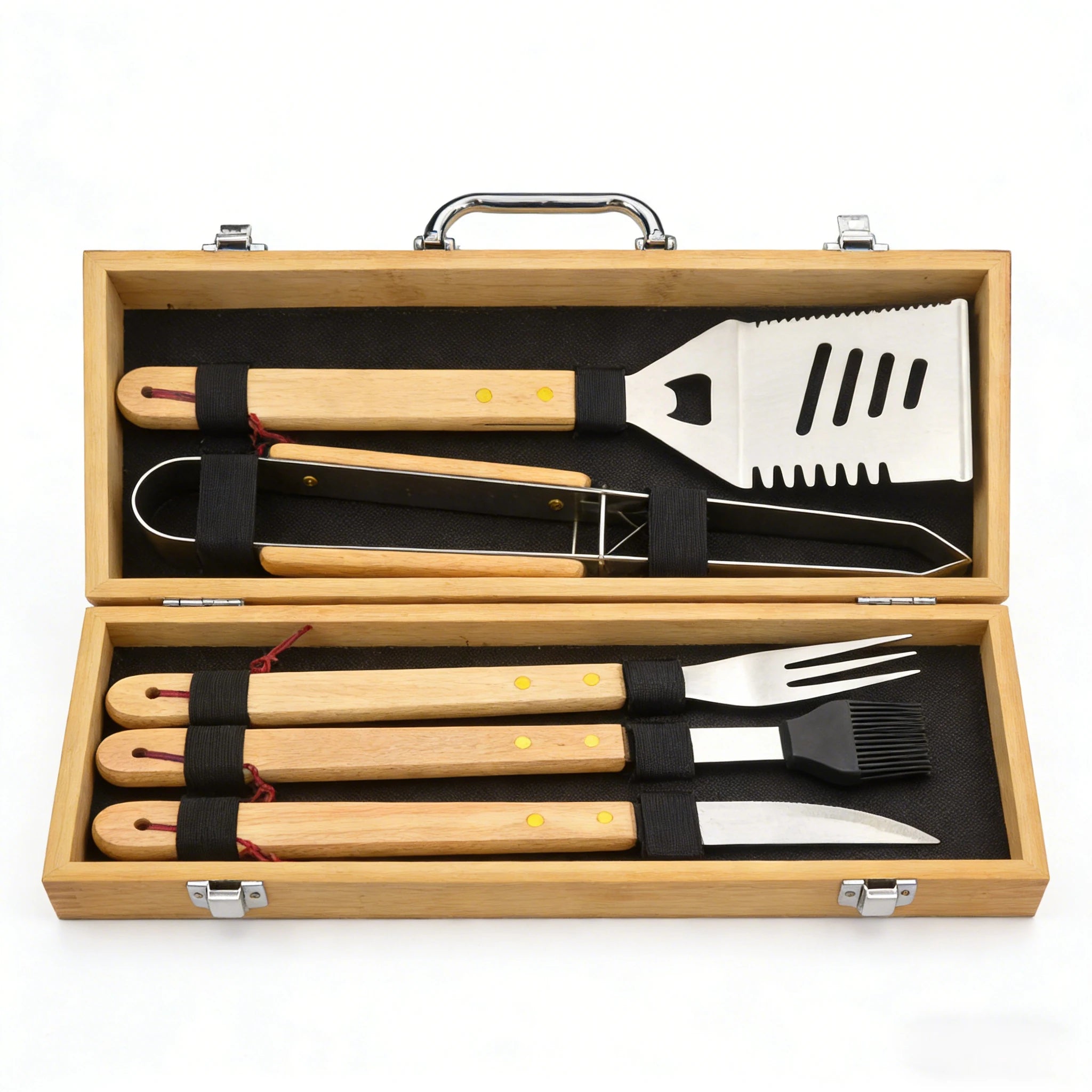 Outdoor Bbq Kitchen Portable Grill Bbq Kit 5 Pcs Barbecue Accessories Spatula Tongs Grill Brush Stainless Steel Bbq Tool Set