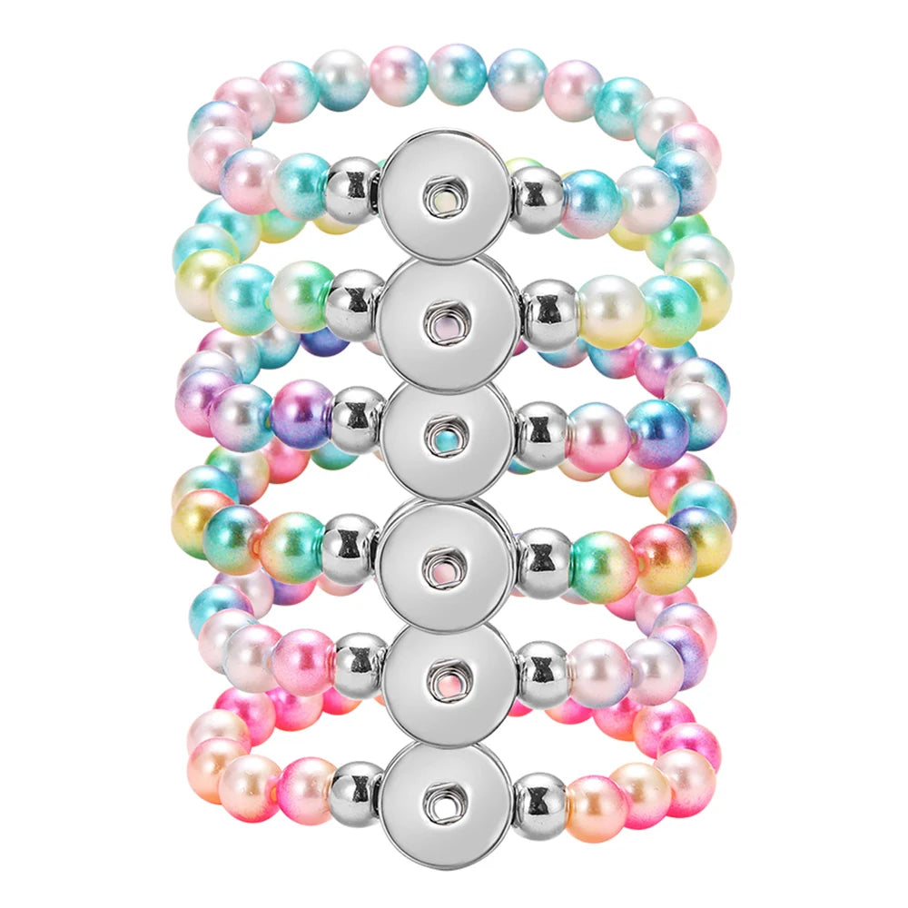 Kids Personalized Snap Button Pearl Beads Elastic Band Bracelet Child Kid Unicorn Charm Stretchy Beaded Bracelets for Children