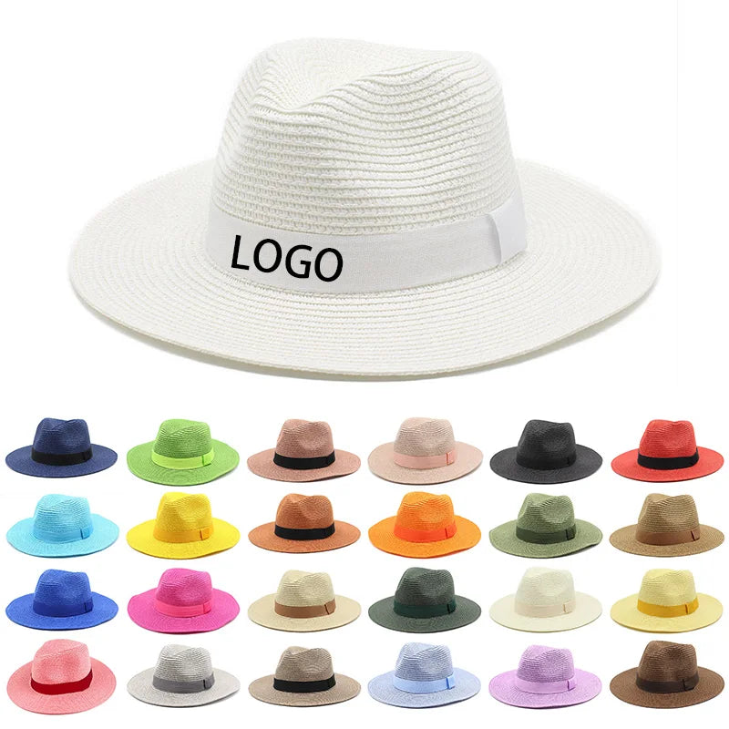 Wholesale Trend Hats for Women Fashionable Wide Brim Panama Straw Hats Custom Logo Mexican Sun Summer Fedora Straw Hat