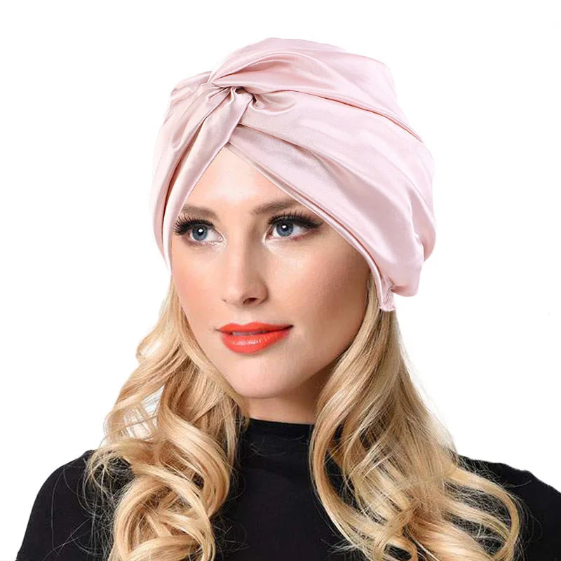 Wholesale Double Layer Knot Hair Turban Sleeping Cap Silky Turbans for Women