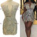 WDP-495 Newest Colorful Beaded Crystal Sew on Dress Bodice Patches Peach Stoned Collar Panel Rhinestone Applique