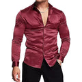 2025 Summer Men's Shirt Long Sleeve Sleeve Shirt Party Evening Dress Holiday Top T-shirt Silk Red Ceremony Top