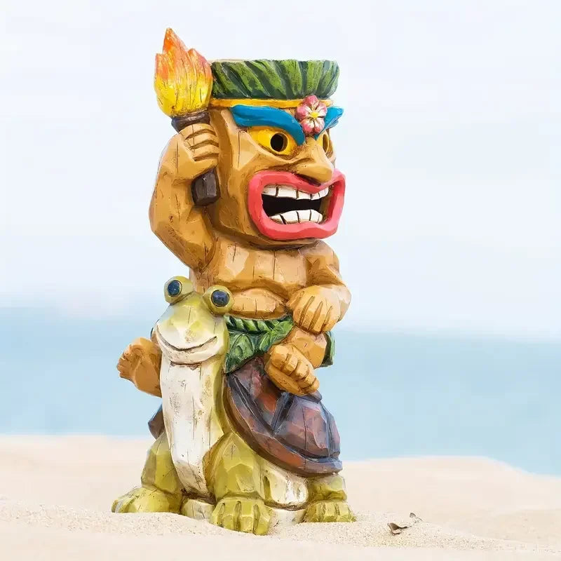 Tiki Statue-shaped Resin Hand-painted Animal Theme Crafts Decor Colorful Artistic Design Beach Garden Outdoor Home Decoration