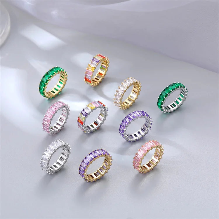 Luxury Fine Jewelry Women Charm Ring Custom Elegant Gold Plated Coloful Zircon Finger Ring