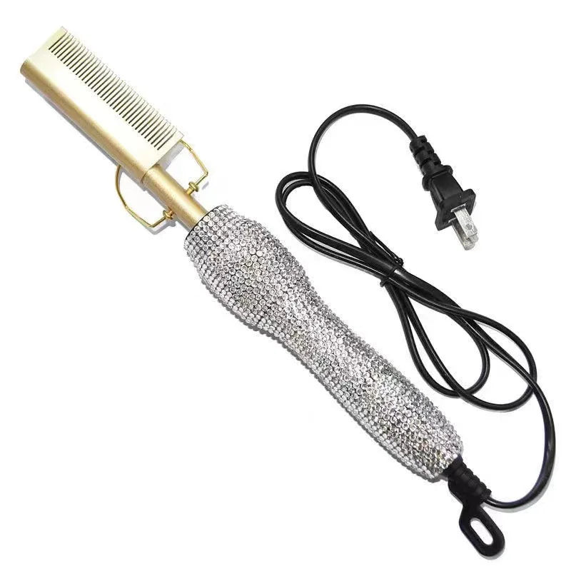 YUE Electric Rhinestone Custom Electric Straightener Hair Bling Pressing Copper Metal 500 Degree air Glitter Bling Hot Comb