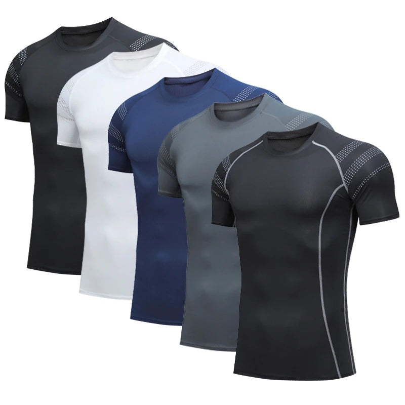 Men's New Fitness Quick Dry Stretchable Breathable Sports Wear Baselayer Shirts Four-way Elastic Compression T-shirt