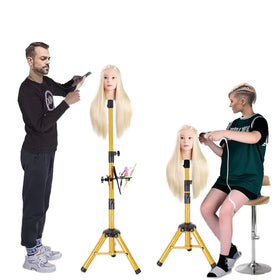 Leeons Iron Black Adjustable Wig Head Tripod with Tray for Lace Wig Making 55-inch Max Length