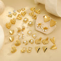 Multiple Fashion Stainless Steel Heart Earrings for Girls 18k Gold Plated Hammered Pearl Inlaid Stud Earrings Women Wholesale