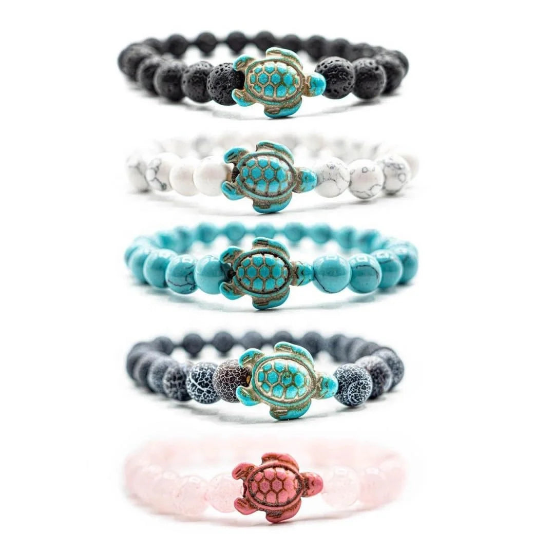 Cross-border Explosion Turquoise Volcanic Stone White Turquoise 8mm Beads Turtle Buddha Beads Energy Elastic Line