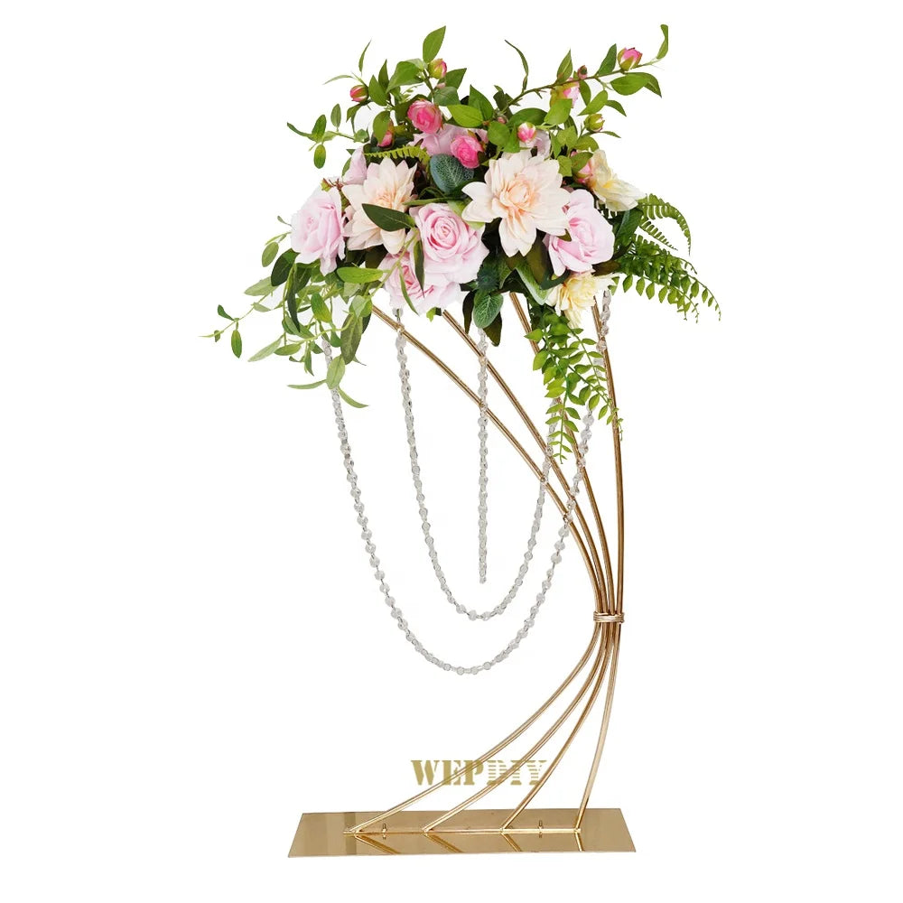 Modern Gold Metal Crystal Wedding Centerpiece Tall Iron Flower Stand for Wedding and Party Decorations Event Table Stand