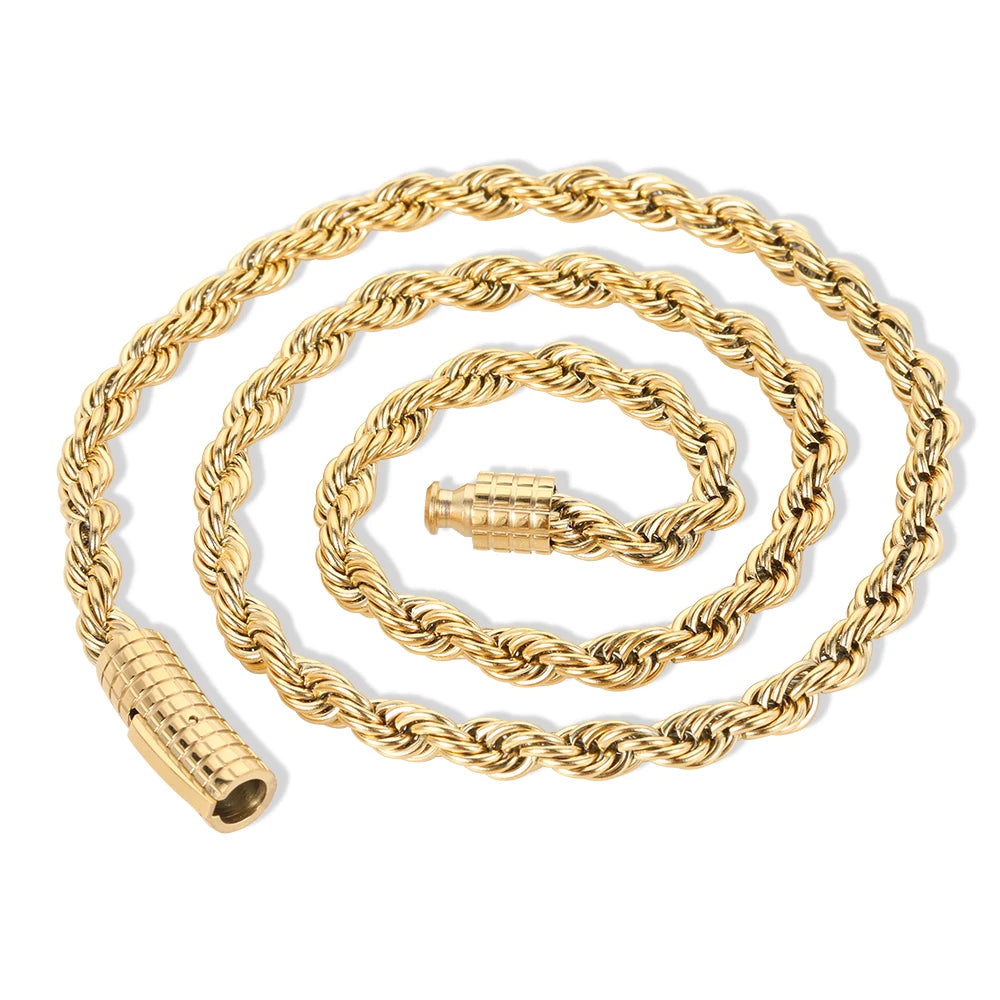 Men 18k Gold Plated Necklace Jewelry Stainless Steel Gold Chain With Striped Jewelry Buckle Cuban Chain Necklace