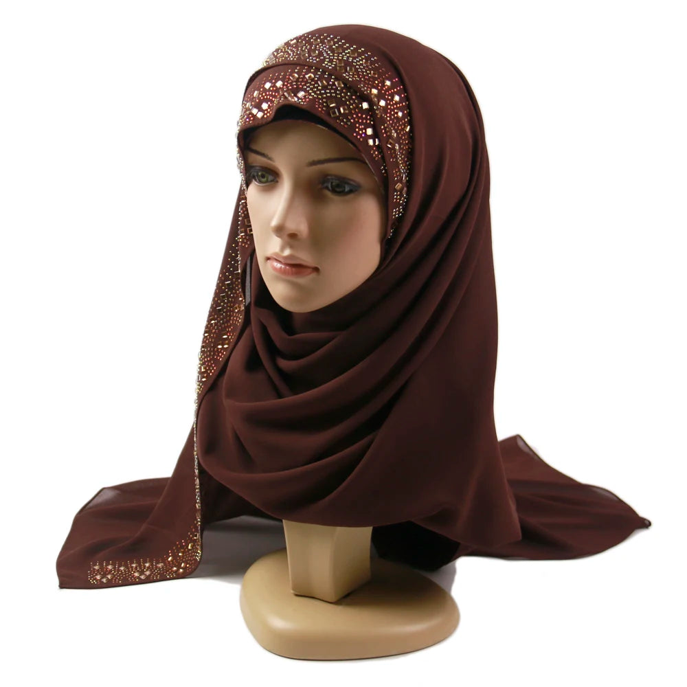 Wholesale Top Seller Custom Muslim Women Chiffon Jersey Hijab With Stone  Muslim Women