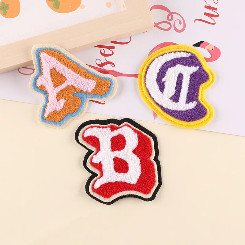 Hot Selling Chenille 3D Embroidered Alphabet & Heart Patches A-I English Letter Shape Sports Clothes PVC Iron-On Fashion Letters